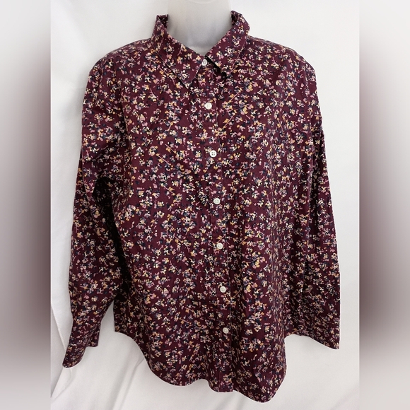LL Bean Red Maroon Floral Wrinkle Free Long Sleeve Shirt Womens Cottage(#848) - Picture 9 of 9